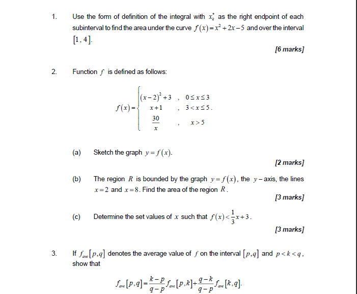1 Use The Form Of Definition Of The Integral With Xk As The Right Endpoint Of Each Subinterval To Find The Area Under 1