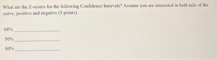 What Are The Z Scores For The Following Confidence Intervals Assume You Are Interested In Both Tails Of The Curve Posi 1