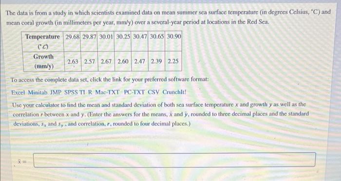 The Data Is From A Study In Which Scientists Examined Data On Mean Summer Sea Surface Temperature In Degrees Celsius 1