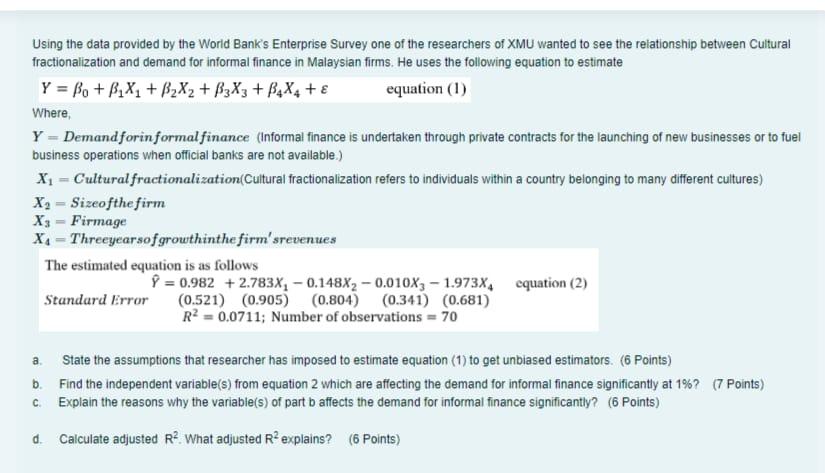 Using The Data Provided By The World Bank S Enterprise Survey One Of The Researchers Of Xmu Wanted To See The Relationsh 1
