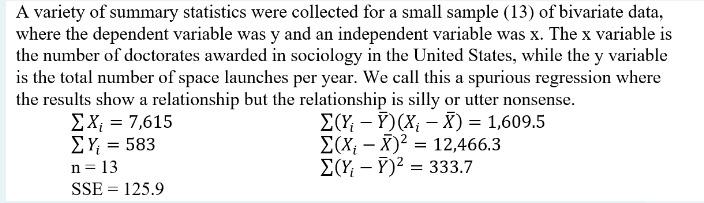 A Variety Of Summary Statistics Were Collected For A Small Sample 13 Of Bivariate Data Where The Dependent Variable W 1