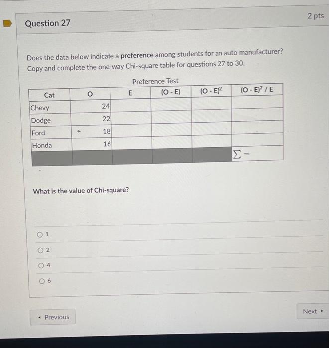 Given The Data In Question Number 27 And The Chi Square Critical Values Table What Is The Chisquare Critical Value At T 3