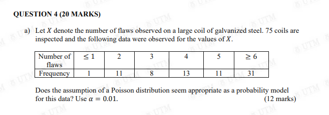 Let X Denote The Number Of Flaws Observed On A Large Coil Of Galvanized Steel 75 Coils Are Inspected And The Following 1