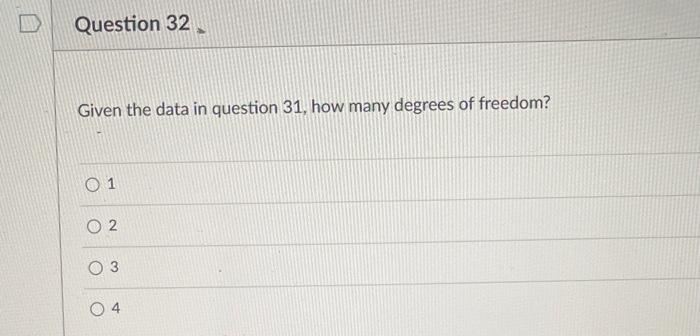 Given The Data In Question 31 How Many Degrees Of Freedom 1 2 3 4 Given The Data In Question Number 31 And The Chi Sq 1