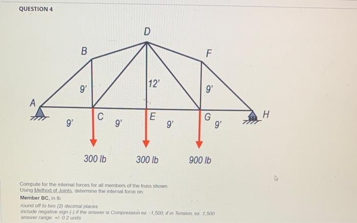 Compute For The Internal Forces For All Members Of The Truss Shown Using Method Of Joints Determine The Internal Force 4