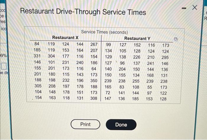 Refer To The Accompanying Data Set Of Mean Drive Through Service Times At Dinner In Seconds At Two Fast Food Restaurants 2