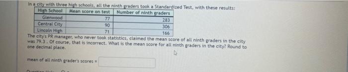 The Crry A Fk Manager Who Never Took Statistics Claimed The Mean Score Of All Ninth Graders In The City Was 79 3 Of C 1