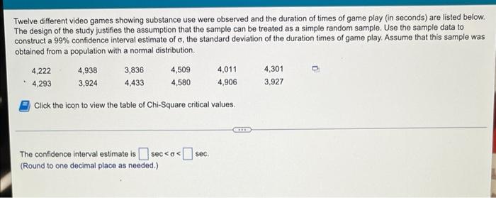 Twelve Different Video Games Showing Substance Use Were Observed And The Duration Of Times Of Game Play In Seconds Are 1