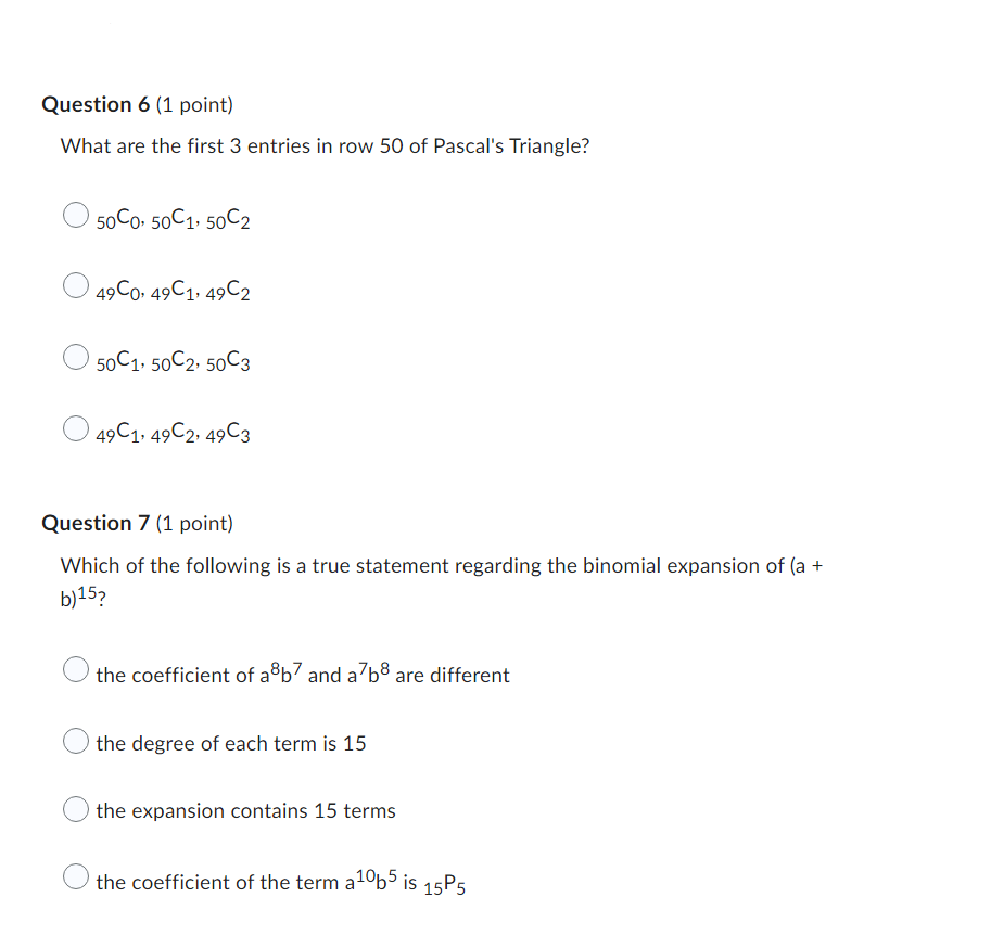 What Are The First 3 Entries In Row 50 Of Pascal S Triangle 50 C0 50 C1 50 C2 49 C0 49 C1 49 C2 49 C1 50 C2 50 C3 1