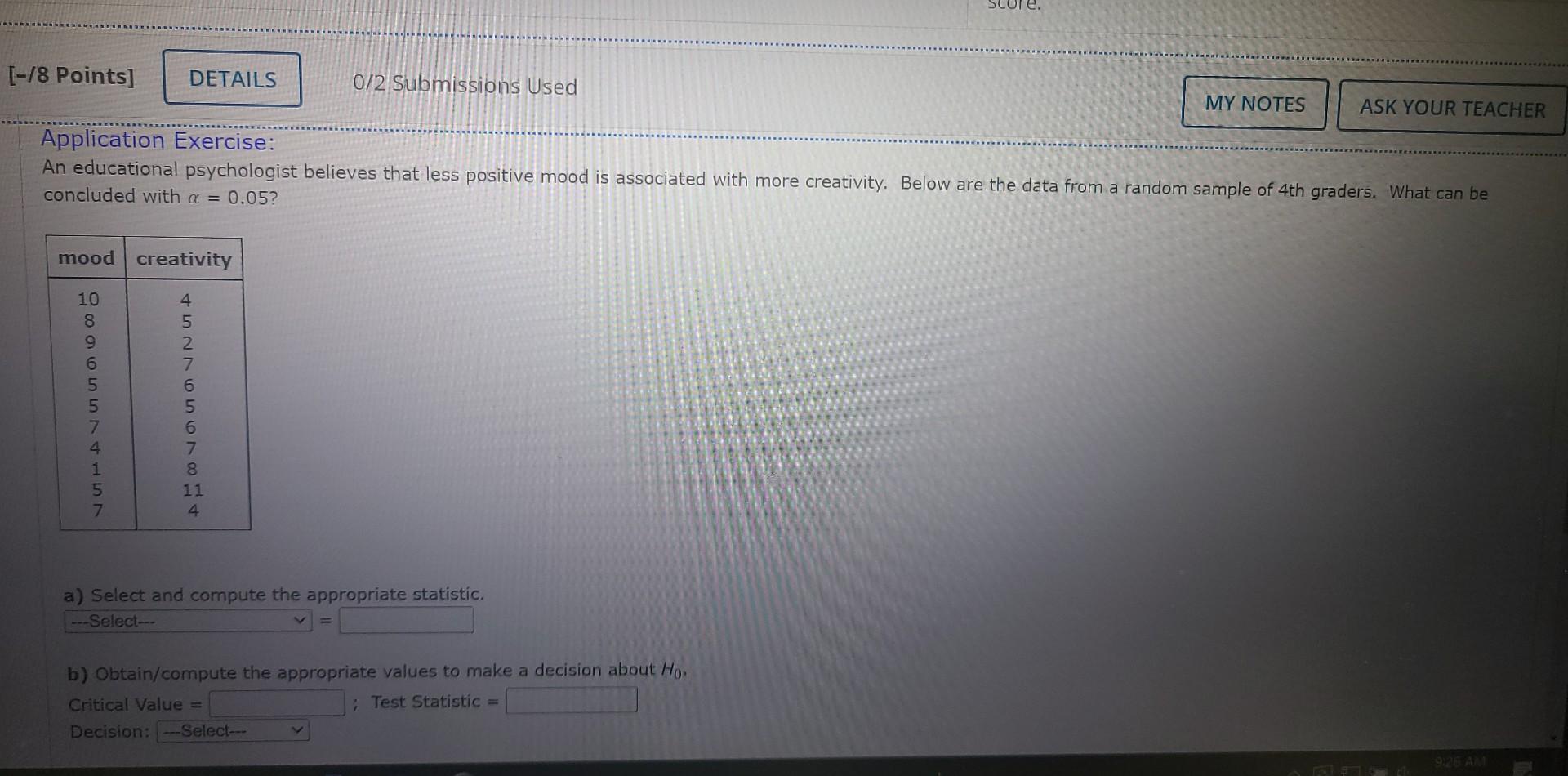 0 2 Submissions Used Application Exercise Concluded With Alpha 0 05 B Obtain Compute The Appropriate Values T 1