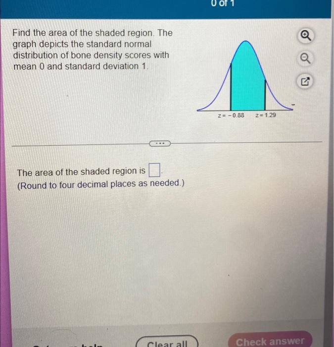 Find The Area Of The Shaded Region The Graph Depicts The Standard Normal Distribution Of Bone Density Scores With Mean 1