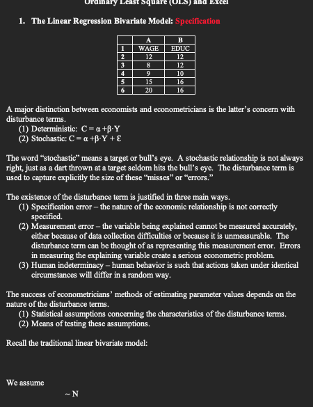 1 The Linear Regression Bivariate Model Specification A Major Distinction Between Economists And Econometricians Is Th 1