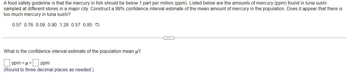 A Food Safety Guideline Is That The Mercury In Fish Should Be Below 1 Part Per Million Ppm Listed Below Are The Amoun 1