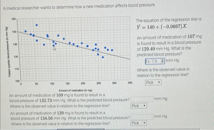 A Medical Researcher Wants To Determine How A New Medication Affects Blood Pressure The Equation Of The Regression Line 1