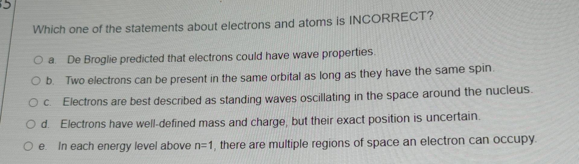 Which One Of The Statements About Electrons And Atoms Is Incorrect De Broglie Predicted That Electrons Could Have Wave 1