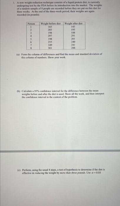 1 A New Weight Tedaction Technique Consists Of A Liquid Protein Diet Is Curreatly Underpoing Test By The Hda Before I 1
