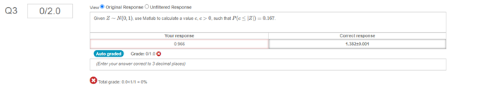 Qivet Z N 0 1 Use Matab To Calculate A Value C 0 Such That P C Z 0 167 Enter Your Answer Eqrect To 3 Decimal Pla 1