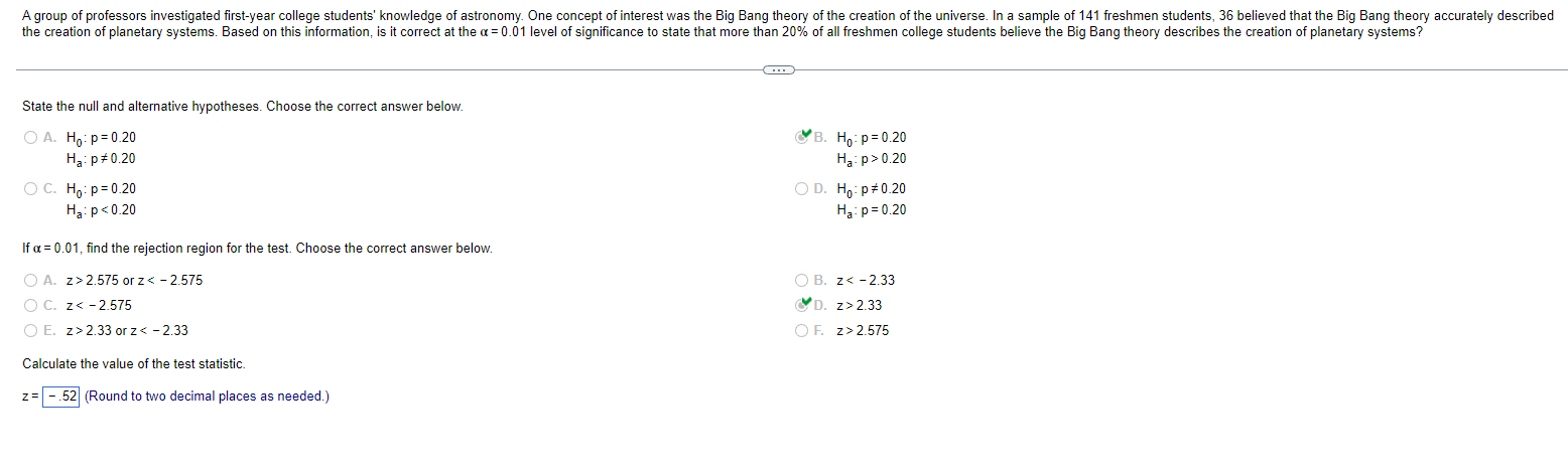 State The Null And Alternative Hypotheses Choose The Correct Answer Below A H0 P 0 20 B H0 P 0 20 Ha P 0 20 Ha 1