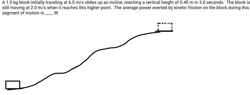 A 1 0 Kg Block Initially Traveling At 6 0 M S Slides Up An Incline Reaching A Vertical Height Of 0 40 M In 3 0 Seconds 1