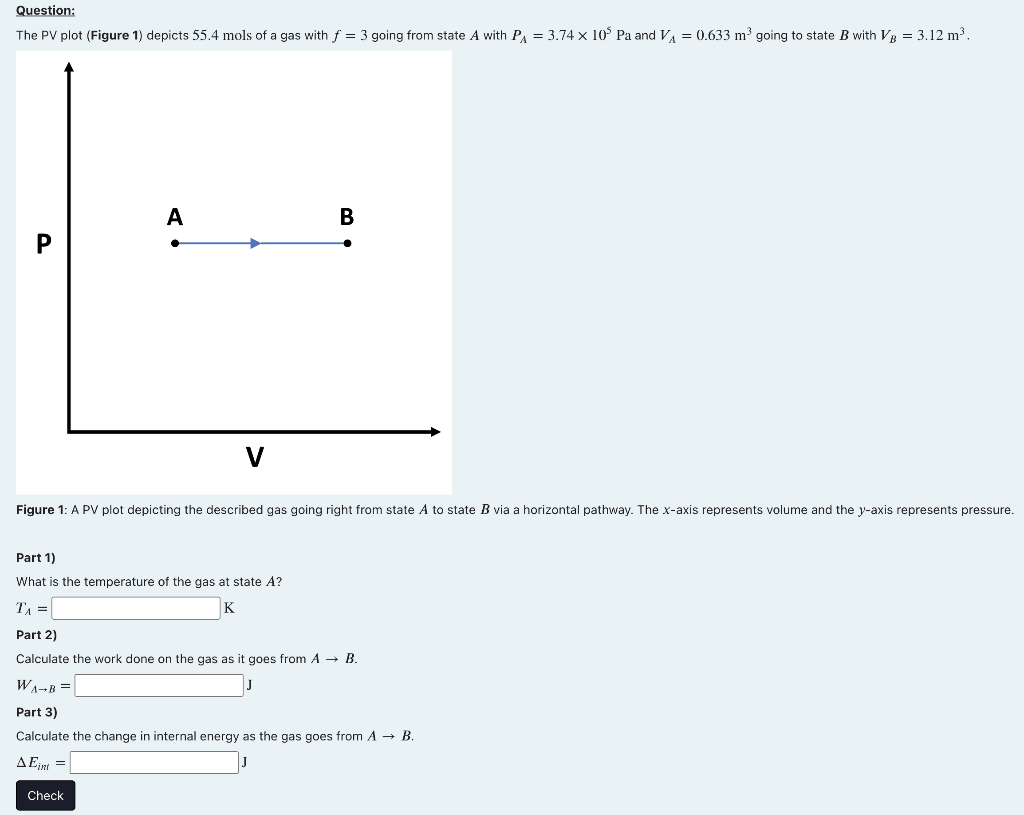 The Pv Plot Figure 1 Depicts 55 4 Mols Of A Gas With F 3 Going From State A With Pa 3 74 105 Pa And Va 0 633 M3 Goin 1