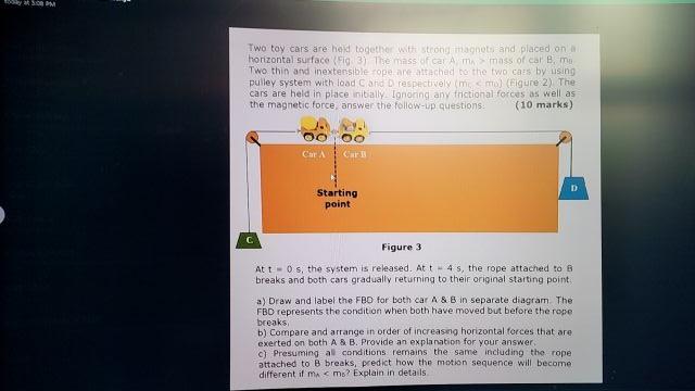 Two Toy Cars Are Herd Togethe With Stionidmanoto And Placed On Two Thin Ark Inextenstble Fope Are Attachec Re The Fwo Ca 1