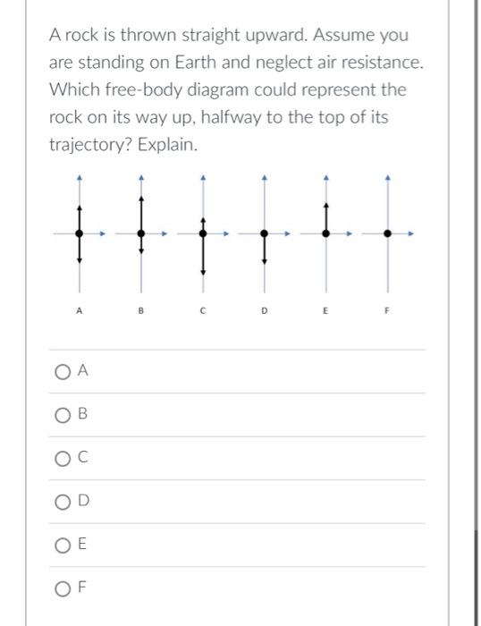 A Rock Is Thrown Straight Upward Assume You Are Standing On Earth And Neglect Air Resistance Which Free Body Diagram C 1