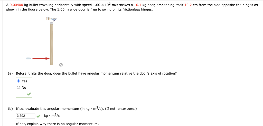 A 0 00400 Kg Bullet Traveling Horizontally With Speed 1 00 103 M S Strikes A 16 1 Kg Door Embedding Itself 10 2 Cm From 1
