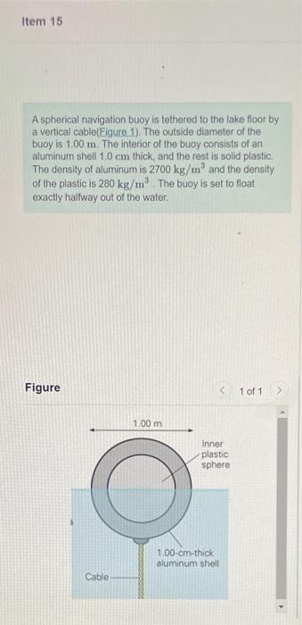 A Spherical Navigation Buoy Is Tethered To The Lake Floor By A Vertical Cable Figure 1 The Outside Diameter Of The Buo 1