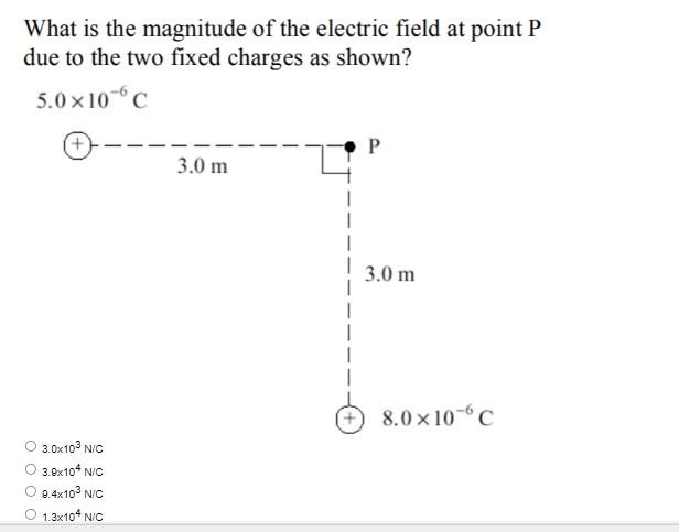 What Is The Magnitude Of The Electric Field At Point P Due To The Two Fixed Charges As Shown 5 0 10 6c 1