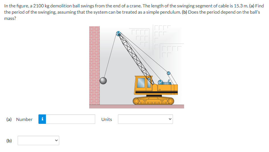 In The Figure A 2100 Kg Demolition Ball Swings From The End Of A Crane The Length Of The Swinging Segment Of Cable Is 1