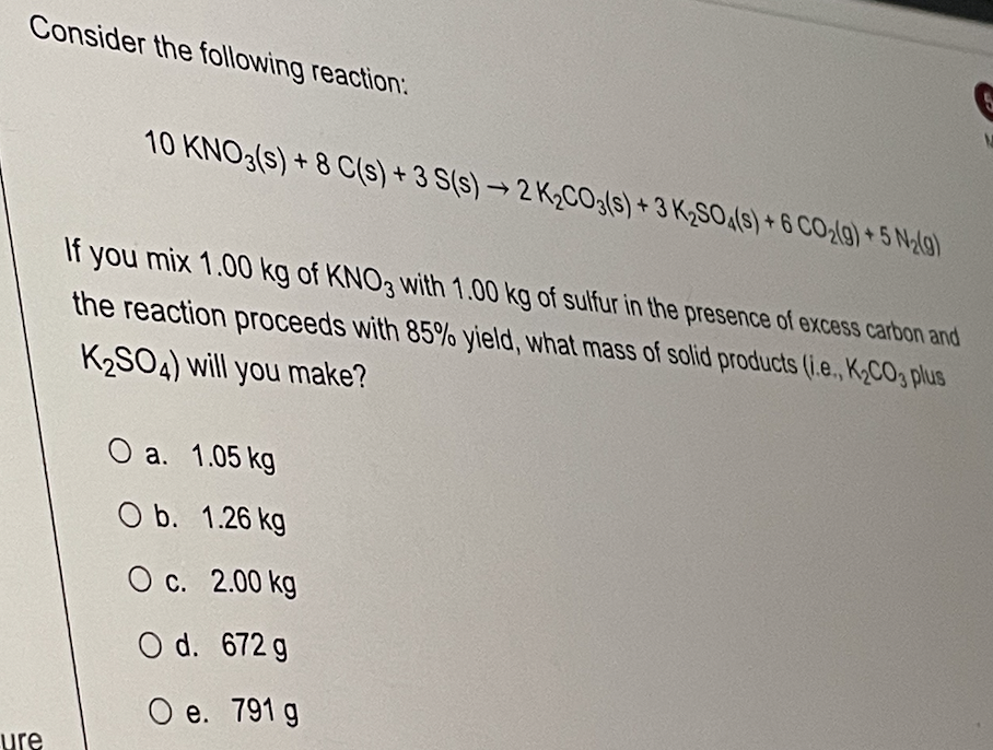 Consider The Following Reaction 10 Kno3 S 8 C S 3 S S 2k2co3 S 3 K2so4 S 6 Co2 0 5 N29 If You Mix 1 00 1