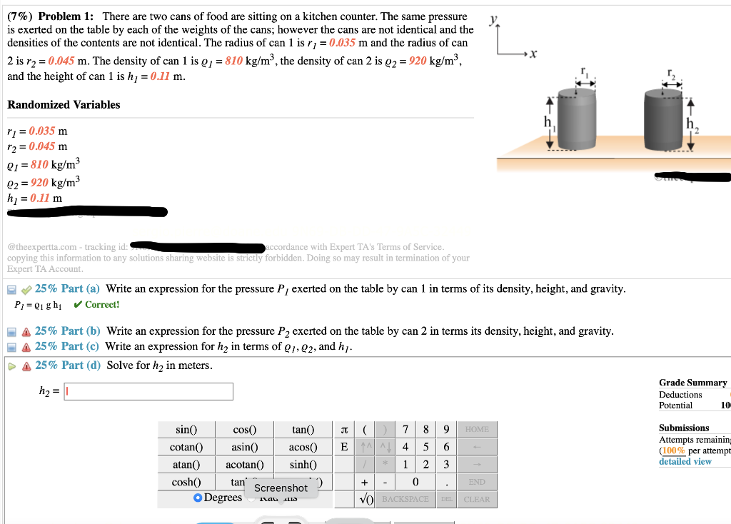 7 Problem 1 There Are Two Cans Of Food Are Sitting On A Kitchen Counter The Same Pressure Is Exerted On The Table 1