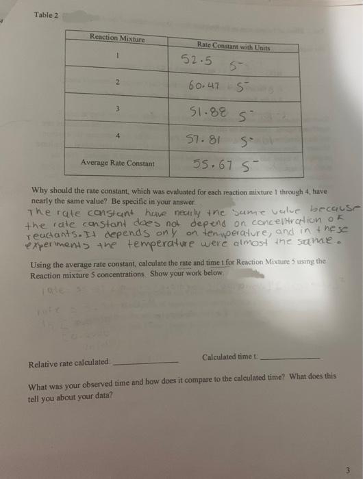 Data And Calculations Part 1 Determination Of The Orders Of The Reaction Rate K Tt Bio Ht Ab 01 333 X 10 Moll 2