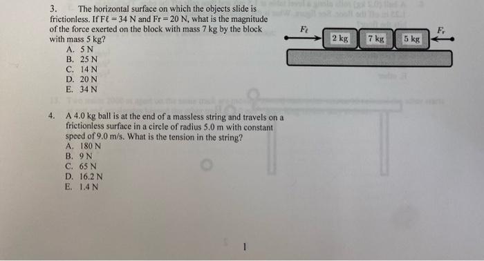 3 The Horizontal Surface On Which The Objects Slide Is Frictionless If Fl 34 N And Fr 20 N What Is The Magnitude Of T 1
