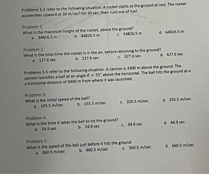 Problem 3 What Is The Initial Speed Of The Ball A 105 5 M Sec B 155 5 M Sec C 205 5 M Sec D 255 5 M Sec Problem 4 3