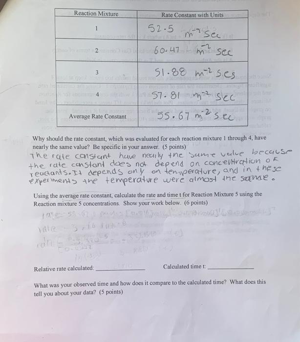 Data And Calculations Part 1 Determination Of The Orders Of The Reaction Rate K Tt Bio Ht Ab 01 333 X 10 Moll 5