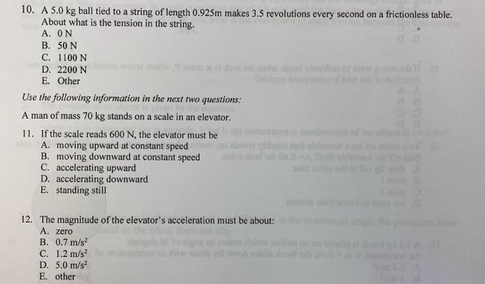 10 A 5 0 Kg Ball Tied To A String Of Length 0 925 M Makes 3 5 Revolutions Every Second On A Frictionless Table About W 1