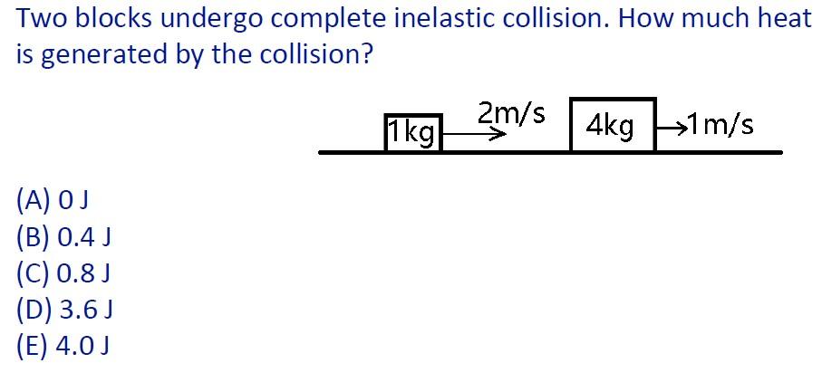 Two Blocks Undergo Complete Inelastic Collision How Much Heat Is Generated By The Collision A 0 J B 0 4 J C 0 8 1