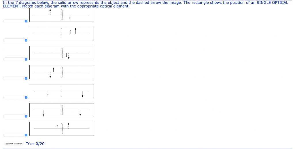 In The 7 Diagrams Below The Solid Arrow Represents The Object And The Dashed Arrow The Image The Rectangle Shows The P 1