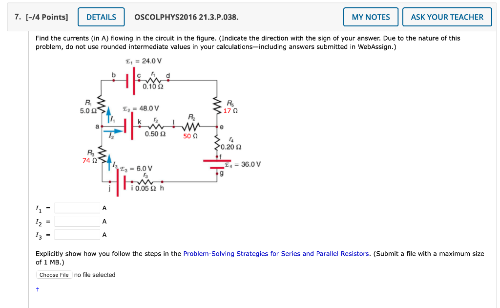 Find The Currents In A Flowing In The Circuit In The Figure Indicate The Direction With The Sign Of Your Answer Due 1
