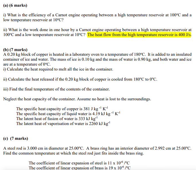 I What Is The Efficiency Of A Carnot Engine Operating Between A High Temperature Reservoir At 100 C And A Low Temperatu 1