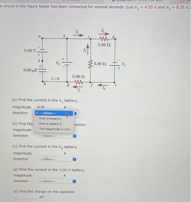 A Fina The Orrent In The V1 Batkery Magnitude Tirection B Find The Rarent In The 3 00ift Resisore Mogeitude Direct 2