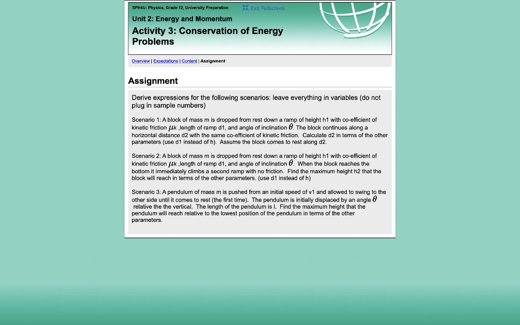 5ph4u Physies Grade 12 Universaty Preparation Unit 2 Energy And Momentum Activity 3 Conservation Of Energy Problems 1