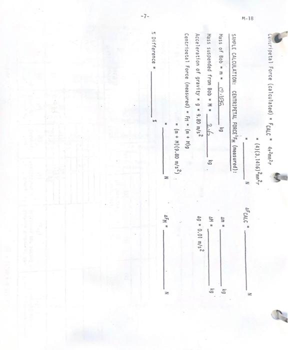 G 9 80 0 01 M S2 Sample Calculation Centripetal Force Fcalc Calculated Beridit Mass Of Bob 0 155 Kg A Fcalc N 2