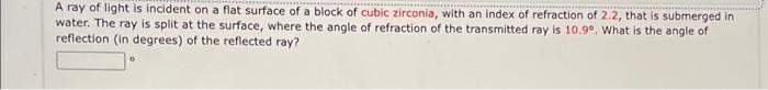 A Ray Of Light Is Incident On A Flat Surface Of A Block Of Cubic Zirconia With An Index Of Refraction Of 2 2 That Is S 1