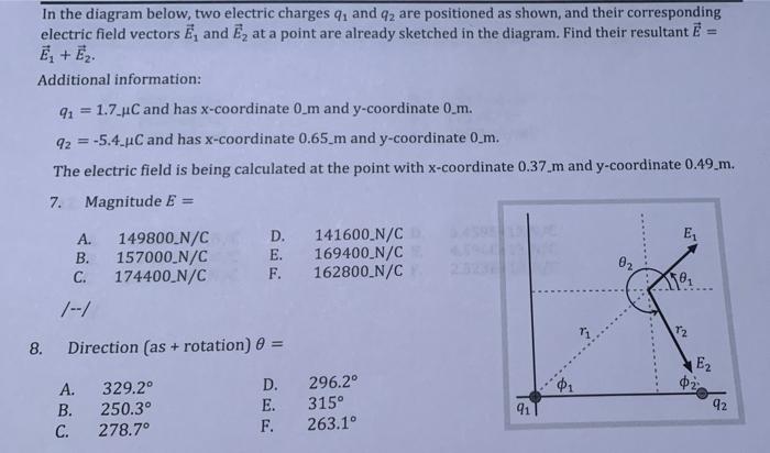 In The Diagram Below Two Electric Charges Q1 And Q2 Are Positioned As Shown And Their Corresponding Electric Field V 1
