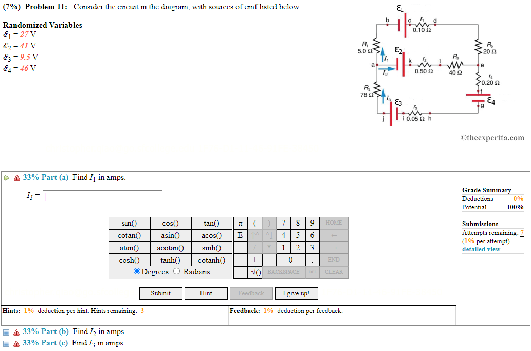 7 Problem 11 Consider The Circuit In The Diagram With Sources Of Emf Listed Below Randomized Variables Q1 27 Vq2 1