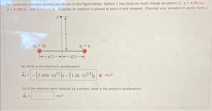 Two Positively Charged Spheres Are Shown In The Figure Below Sphere 1 Has Twice As Much Charge As Sphere 2 Q 4 45 Nc 1