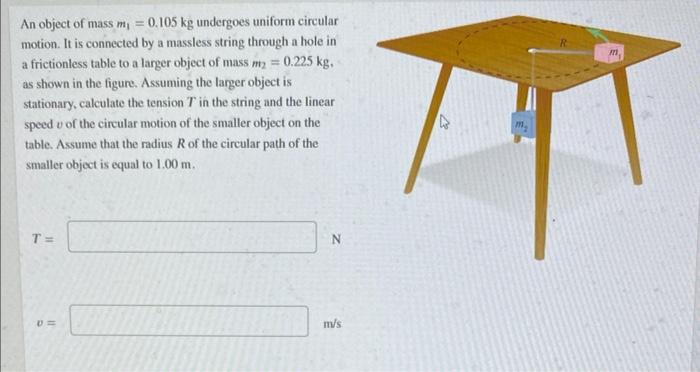 An Object Of Mass M1 0 105 Kg Undergoes Uniform Circular Motion It Is Connected By A Massless String Through A Hole In 1