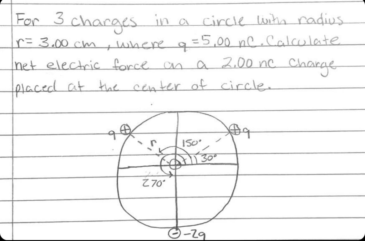 For 3 Charges In A Circle With Radius R 3 00 Cm Where Q 5 00nc Calculate Net Electric Force On A 2 00 Nc Charge Placed 1